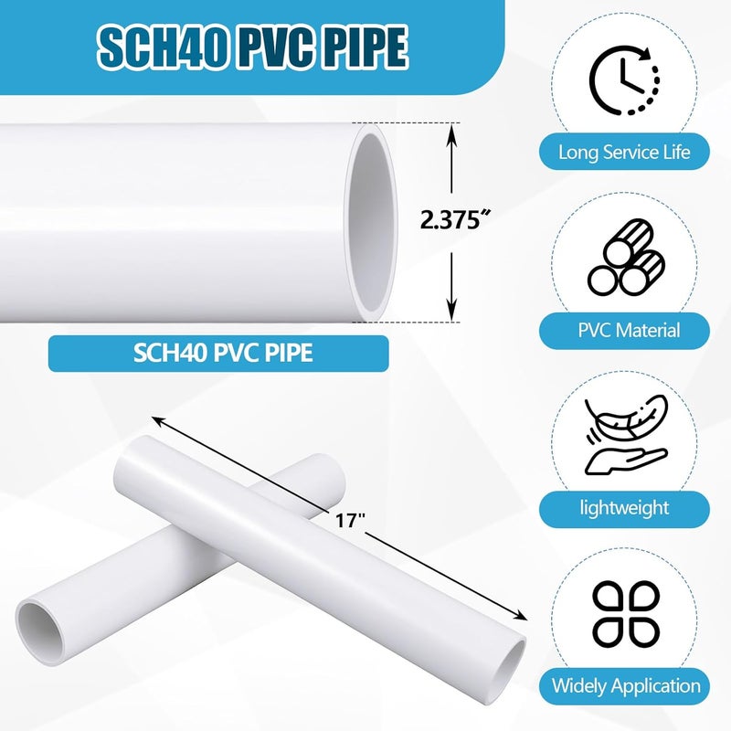 Joyfolk 2 Inch PVC Pipe 17" Long White Sch40 Industrial PVC Pipes, Greenhouse, Garden, Workshop, Farm, Furniture Grade for Home DIY - Image 2
